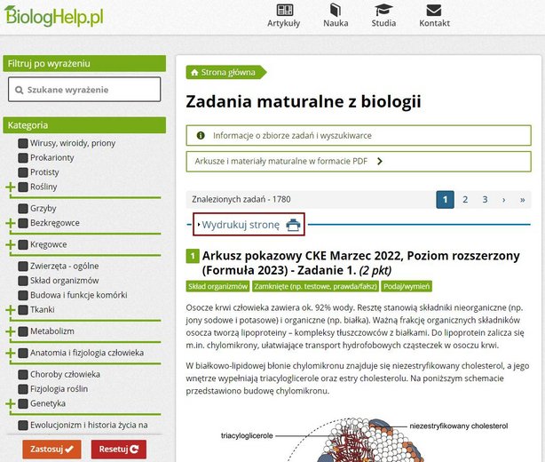 Przycisk wydruku / zapisywania wyszukanego zestawu zadań.
