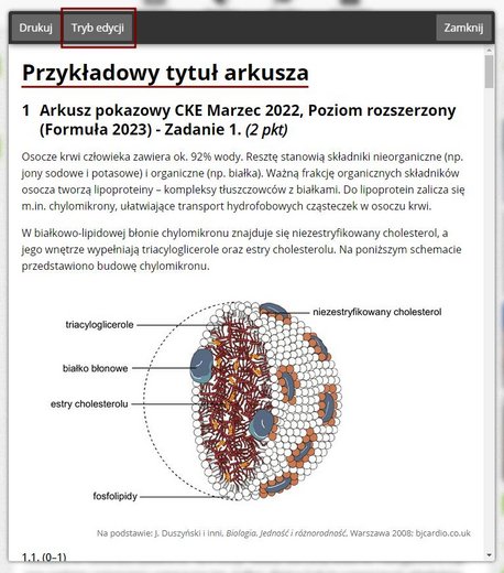 Okienko podglądu zestawu zadań przed wydrukiem.
