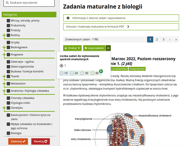 Opcje losowania zadań maturalnych