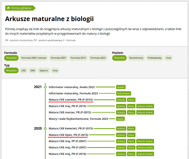 Dodane arkusze z biologii w bazie arkuszy PDF