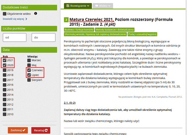 Zadania z terminów dodatkowych matury z biologii 2021 i 2020 w wyszukiwarce zadań